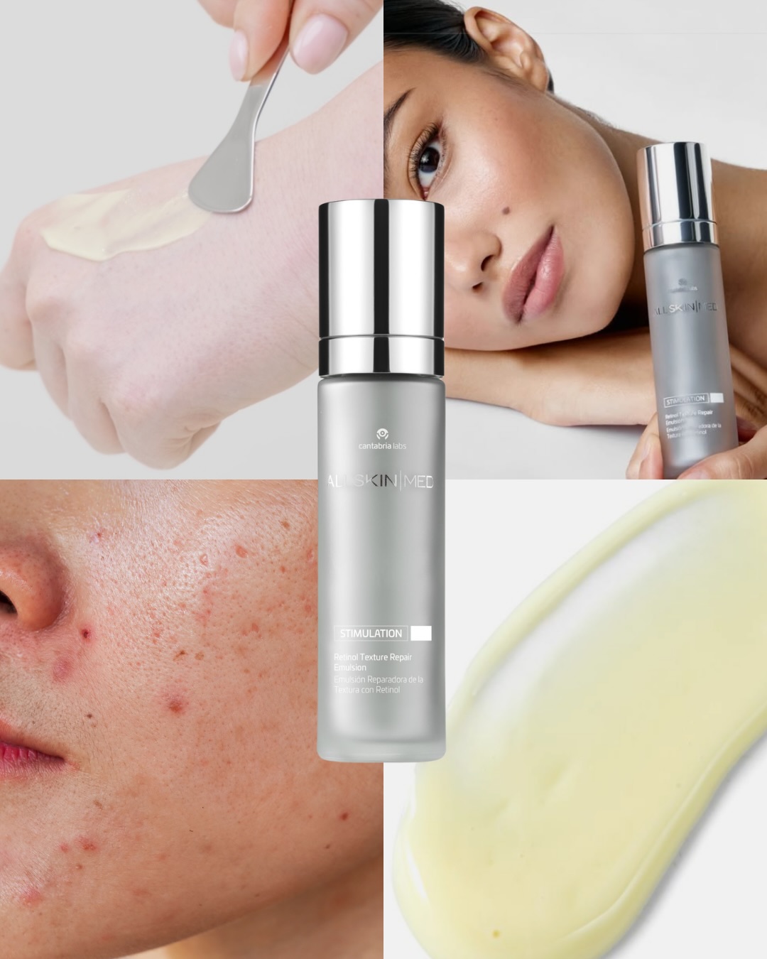 ALLSKIN | MED Retinol Texture Repair Emulsion with product texture and skincare imagery